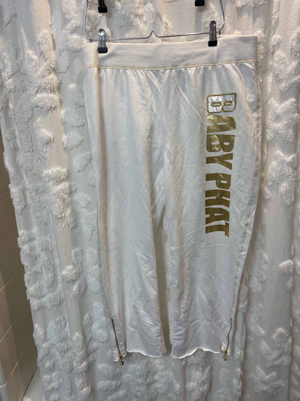Baby Phat white and gold wide leg pants